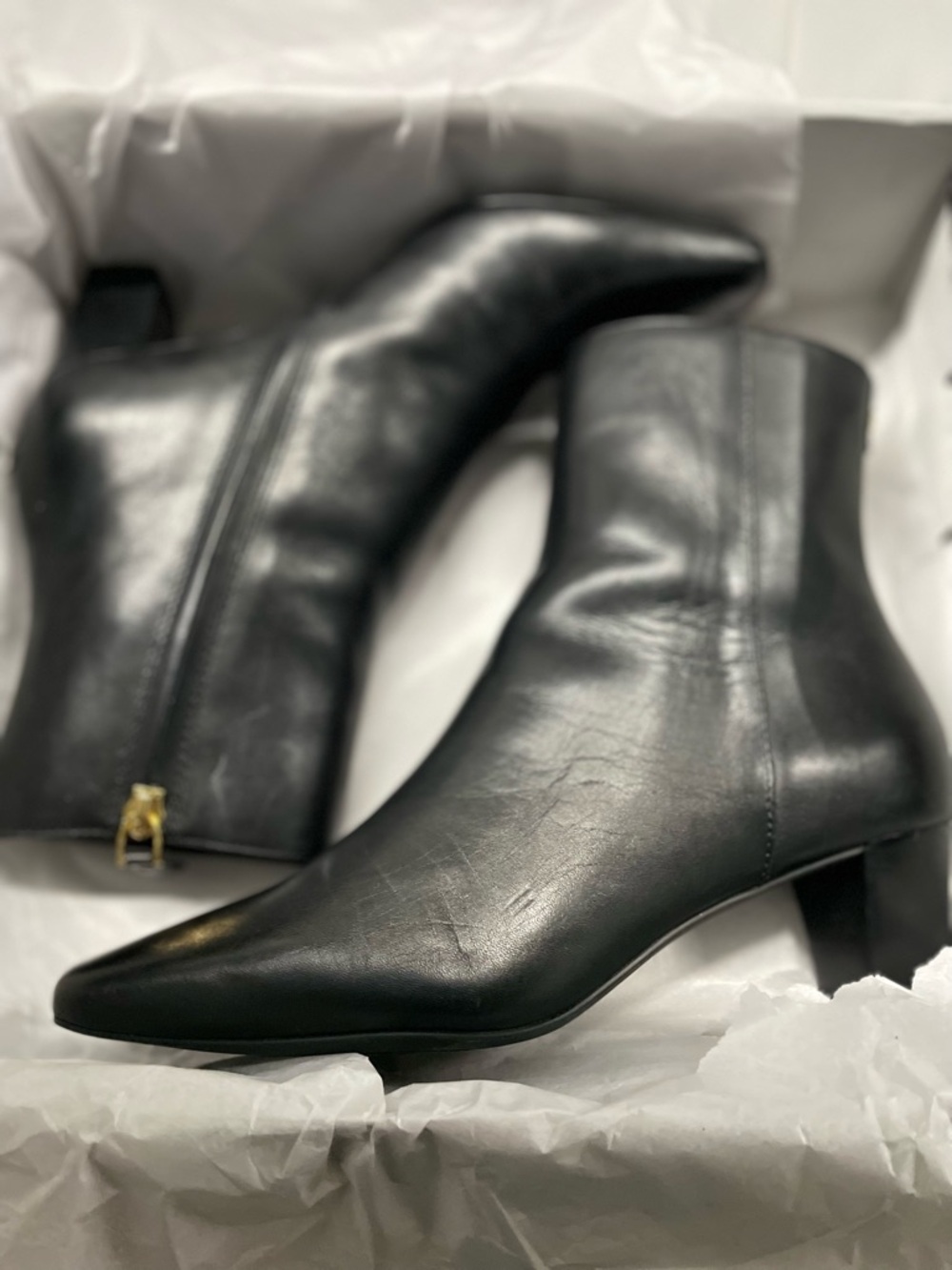 Ralph Lauren Black Pointed-Toe Leather Ankle Booties